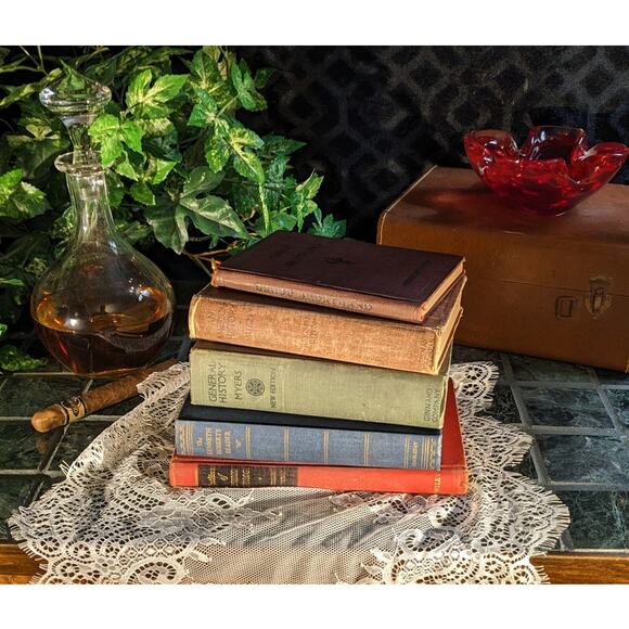 Vintage Decorative Book Stack Antique Books Moody Library Home Decor Styling Set